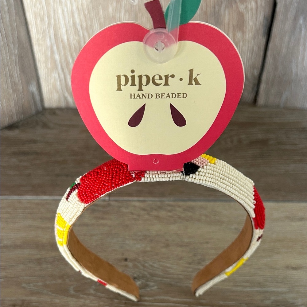 Piper K Hand-Beaded Headband |Apple & Pencil Motif| Teacher Gift, Boho Accessory